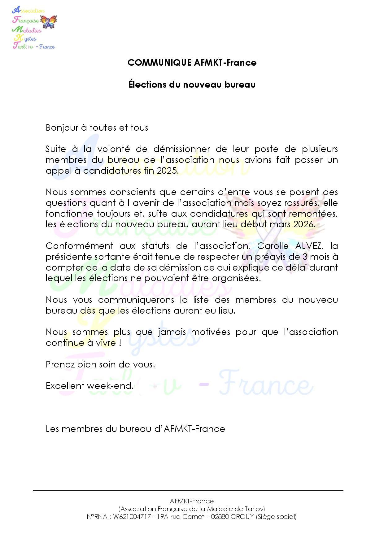 Communique elections nouveau bureau page 001
